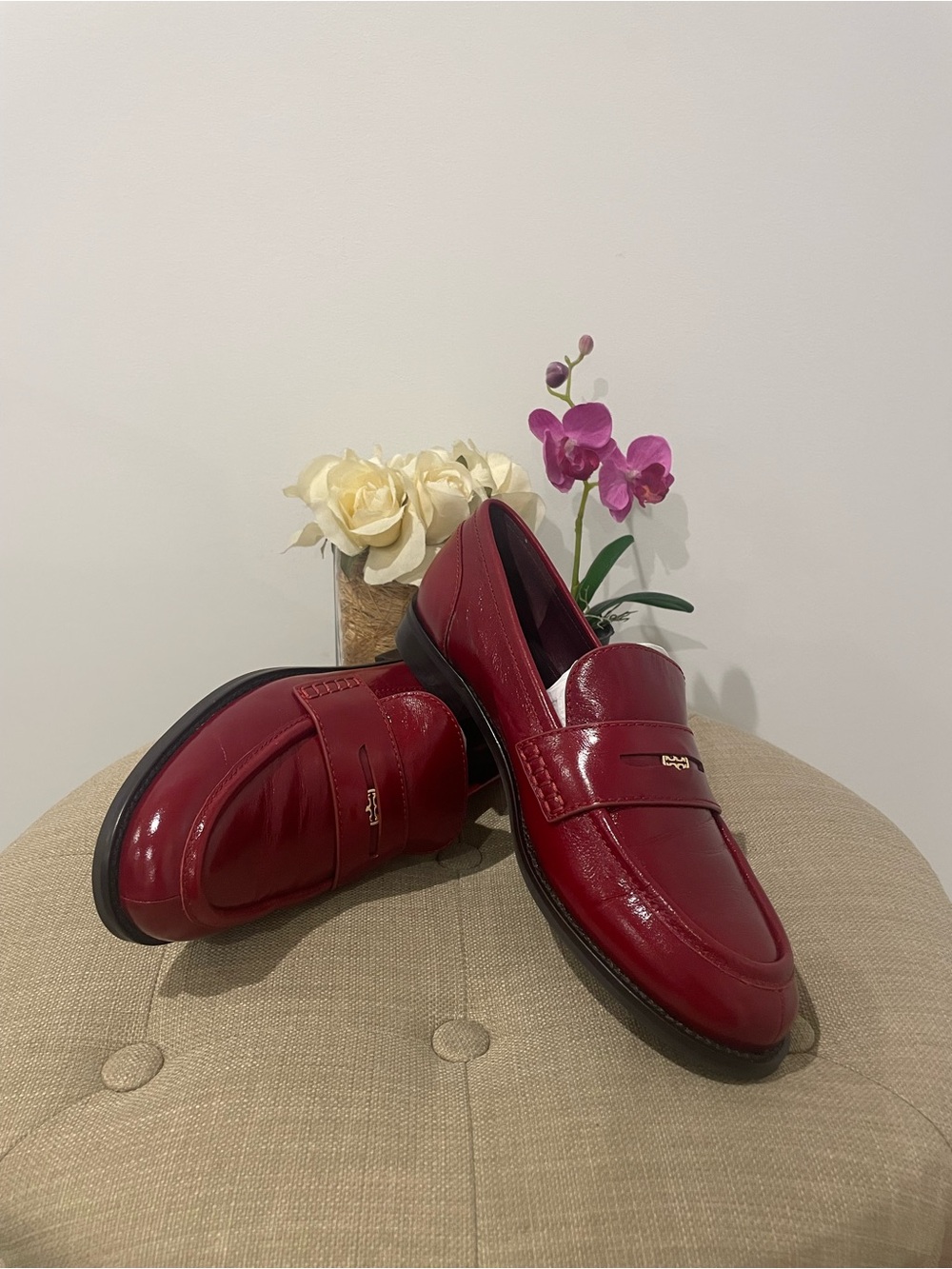 Tory Burch Chelsea Red Penny Loafers - Size 8 - Picture 10 of 16